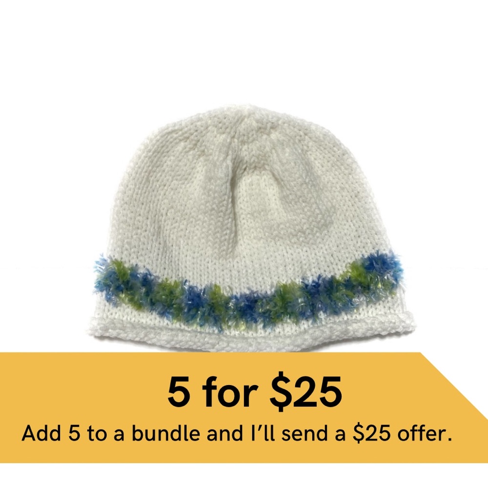 Hand knitted hat.